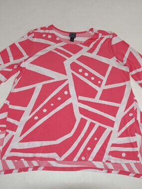 Clara Sun Woo Women's Parachute Hem Tunic Blouse Size XL 3/4 Sleeves Pink White